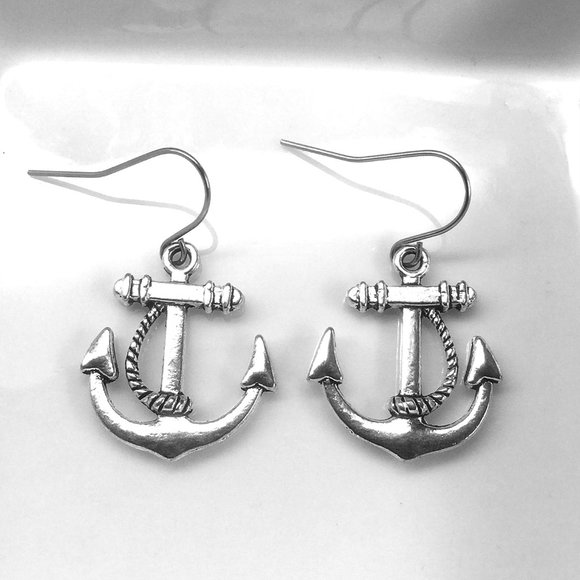 Miniature Anchor Friendship Best Friends Charm Earrings - Picture 1 of 3